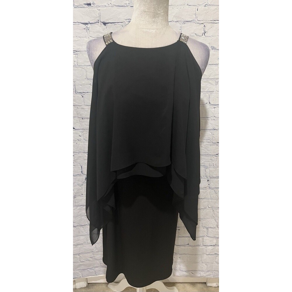 GLAMOUR Nights Black Cape Dress With rhinestone Diamante straps Size 8
